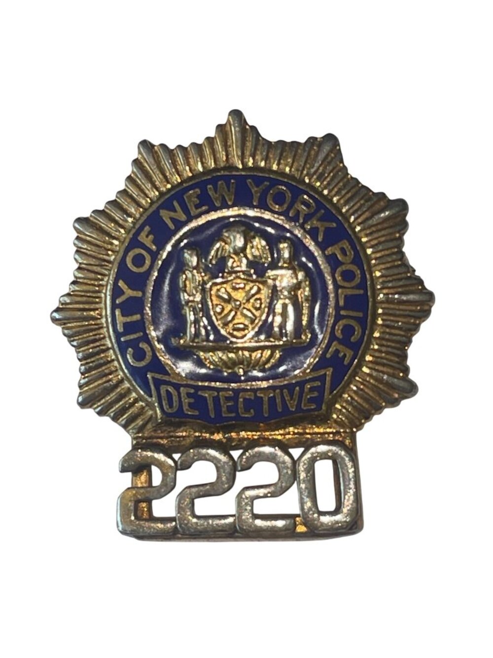 Vtg NYC Police Detective Shield Badge 2220 Gold Blue NYPD Style Pinback Obsolete